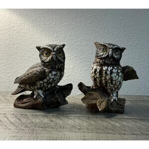 Vintage Pair of Homco Porcelain Barn Owl Figurines